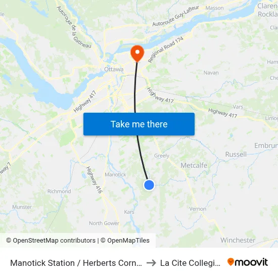 Manotick Station / Herberts Corners to La Cite Collegiale map