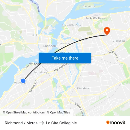 Richmond / Mcrae to La Cite Collegiale map