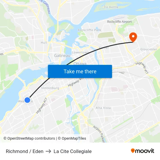 Richmond / Eden to La Cite Collegiale map