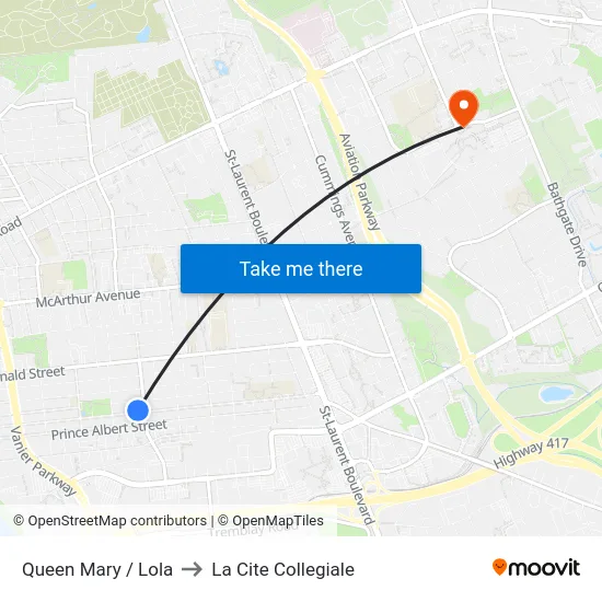 Queen Mary / Lola to La Cite Collegiale map