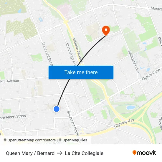 Queen Mary / Bernard to La Cite Collegiale map