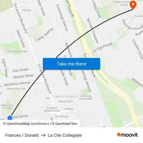 Frances / Donald to La Cite Collegiale map