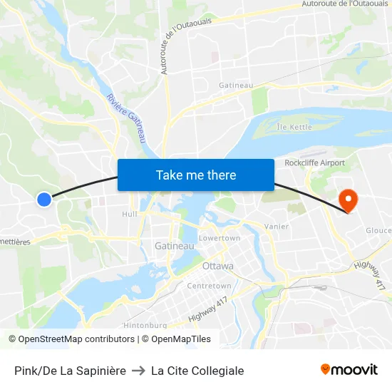Pink/De La Sapinière to La Cite Collegiale map