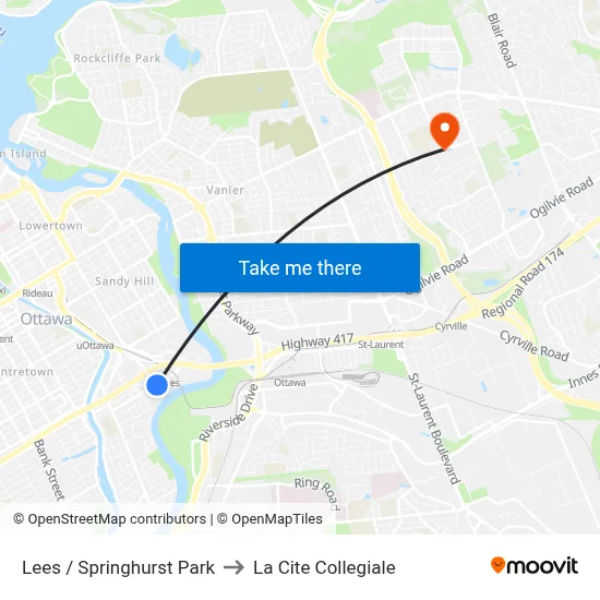 Lees / Springhurst Park to La Cite Collegiale map