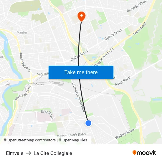 Elmvale to La Cite Collegiale map
