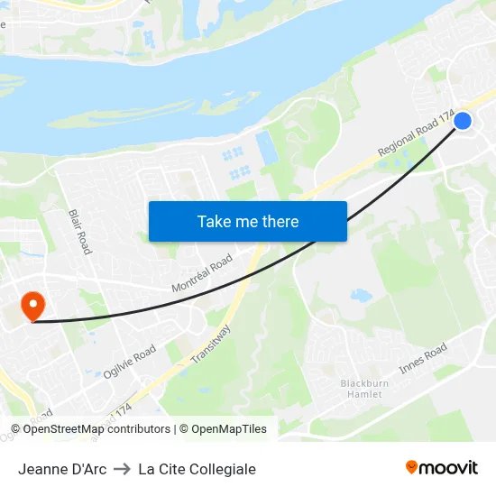 Jeanne D'Arc to La Cite Collegiale map