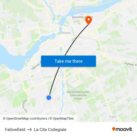 Fallowfield to La Cite Collegiale map