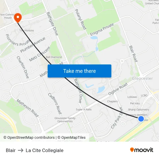 Blair to La Cite Collegiale map