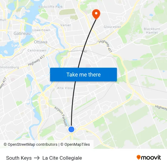 South Keys to La Cite Collegiale map