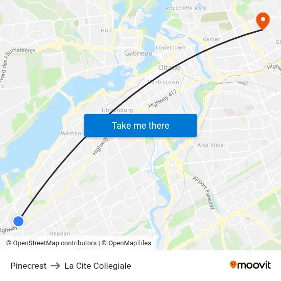 Pinecrest to La Cite Collegiale map