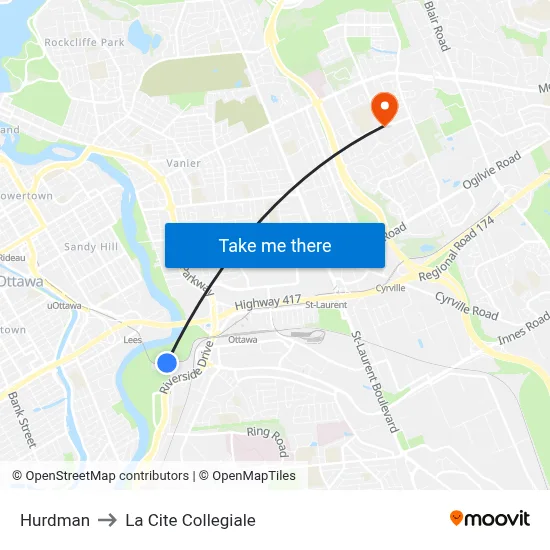 Hurdman to La Cite Collegiale map