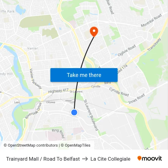Trainyard Mall / Road To Belfast to La Cite Collegiale map