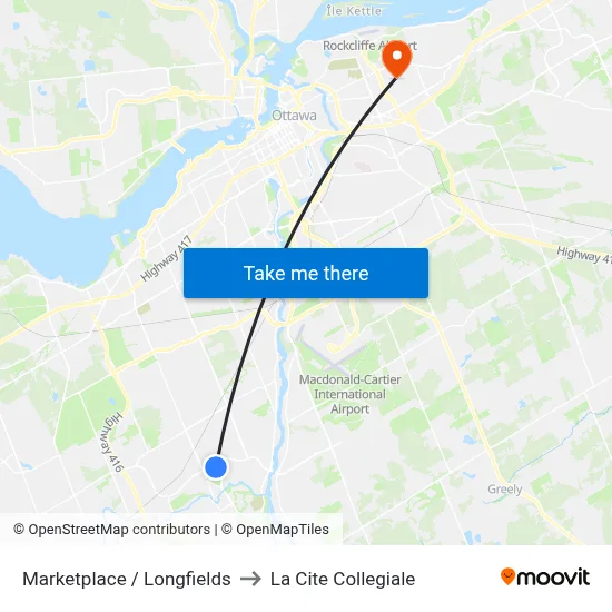 Marketplace / Longfields to La Cite Collegiale map
