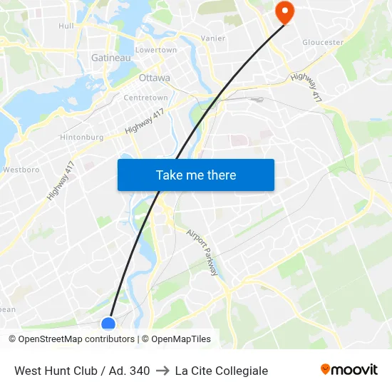 West Hunt Club / Ad. 340 to La Cite Collegiale map