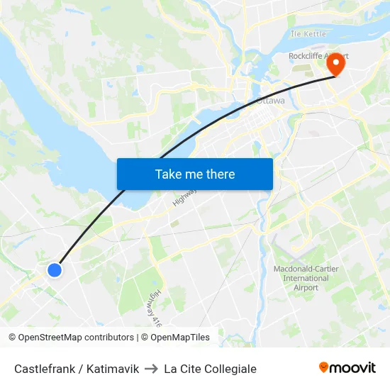 Castlefrank / Katimavik to La Cite Collegiale map