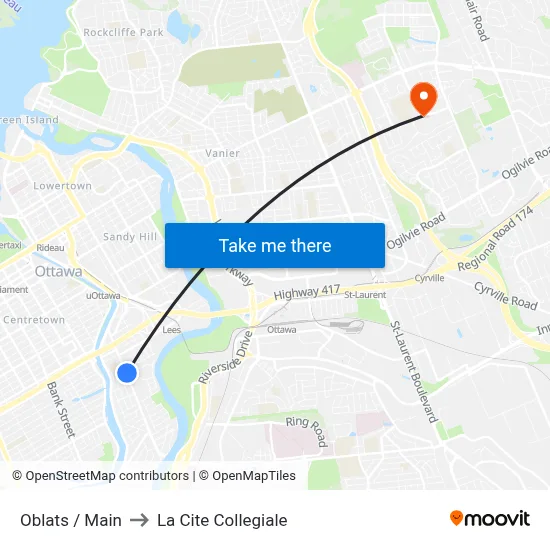 Oblats / Main to La Cite Collegiale map
