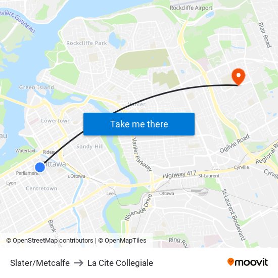 Slater/Metcalfe to La Cite Collegiale map