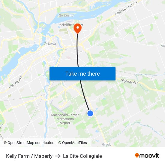 Kelly Farm / Maberly to La Cite Collegiale map