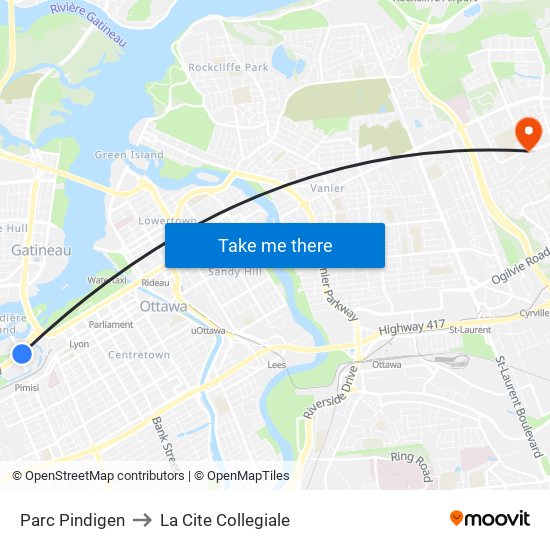 Parc Pindigen to La Cite Collegiale map