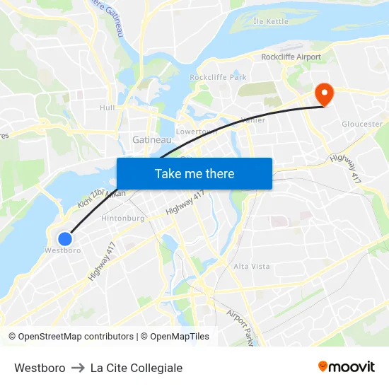 Westboro to La Cite Collegiale map