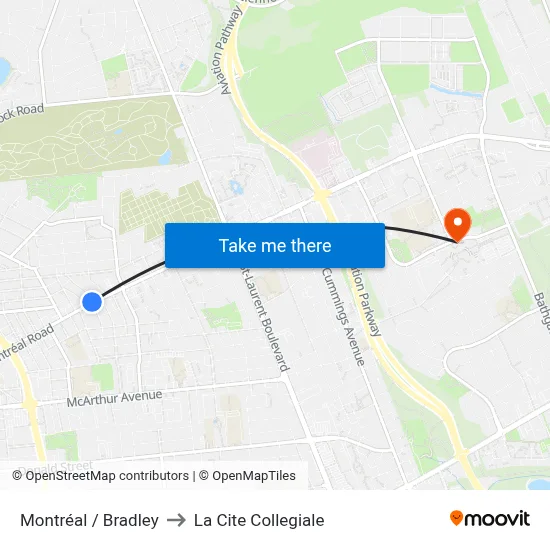 Montréal / Bradley to La Cite Collegiale map