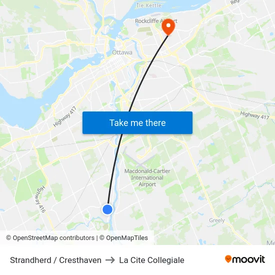 Strandherd / Cresthaven to La Cite Collegiale map