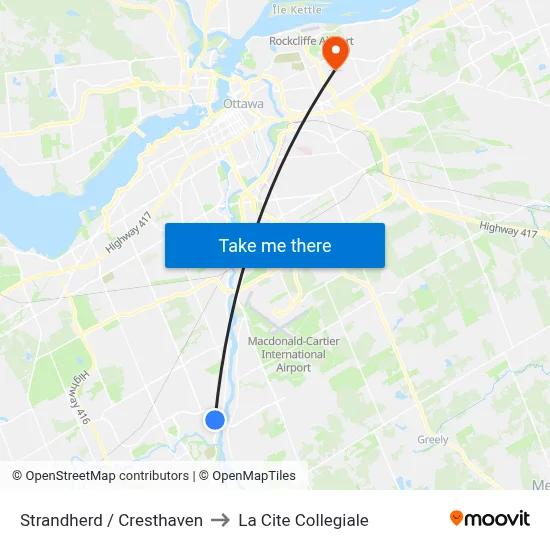 Strandherd / Cresthaven to La Cite Collegiale map