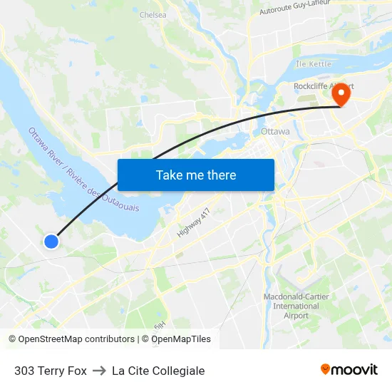 303 Terry Fox to La Cite Collegiale map