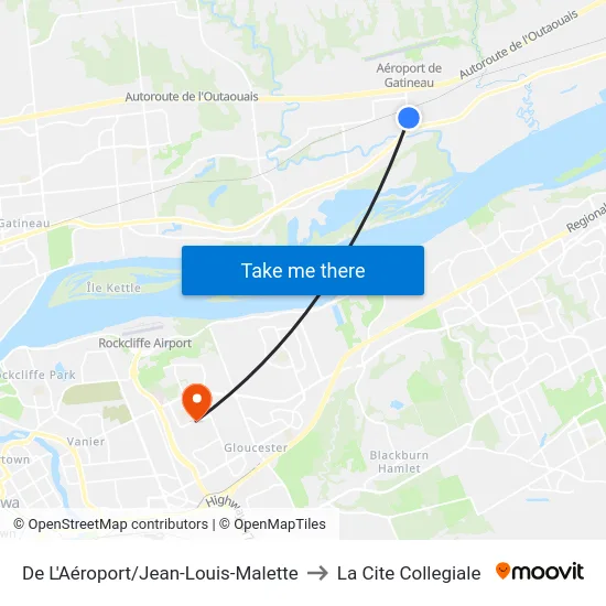 De L'Aéroport/Jean-Louis-Malette to La Cite Collegiale map