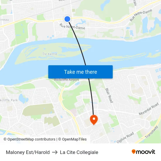Maloney Est/Harold to La Cite Collegiale map