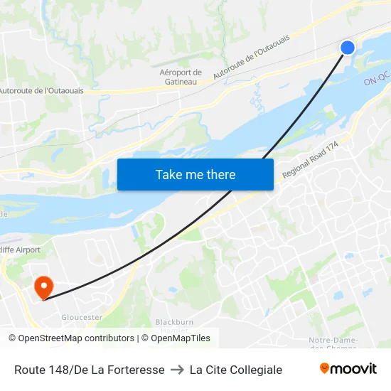 Route 148/De La Forteresse to La Cite Collegiale map
