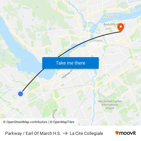 Parkway / Earl Of March H.S. to La Cite Collegiale map