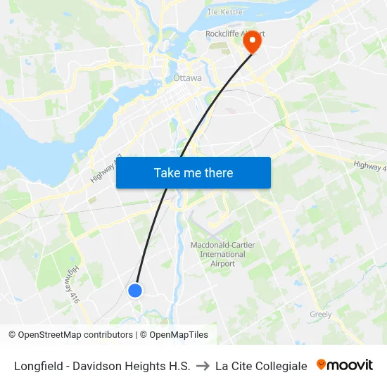 Longfield - Davidson Heights H.S. to La Cite Collegiale map