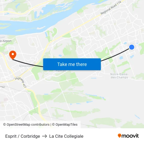 Esprit / Corbridge to La Cite Collegiale map