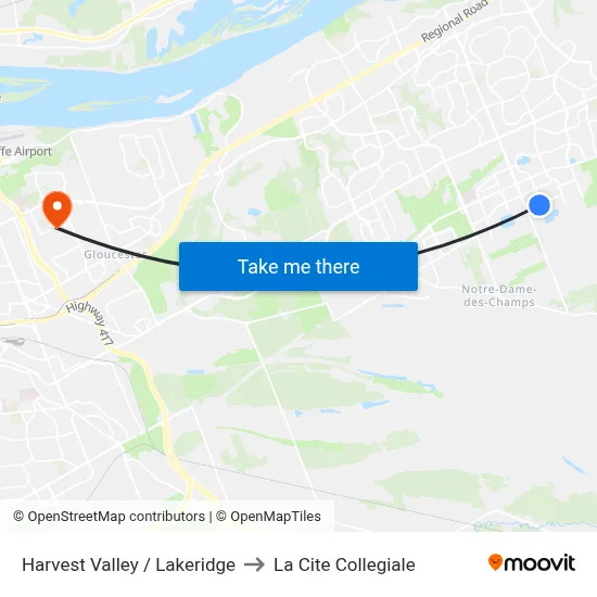 Harvest Valley / Lakeridge to La Cite Collegiale map