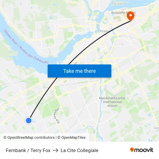 Fernbank / Terry Fox to La Cite Collegiale map