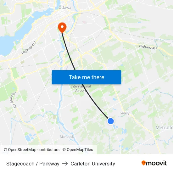 Stagecoach / Parkway to Carleton University map