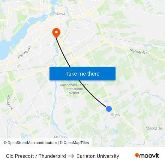 Old Prescott / Thunderbird to Carleton University map