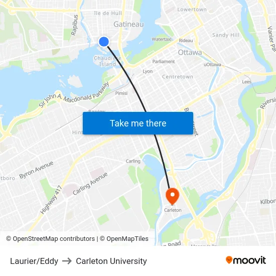 Laurier/Eddy to Carleton University map