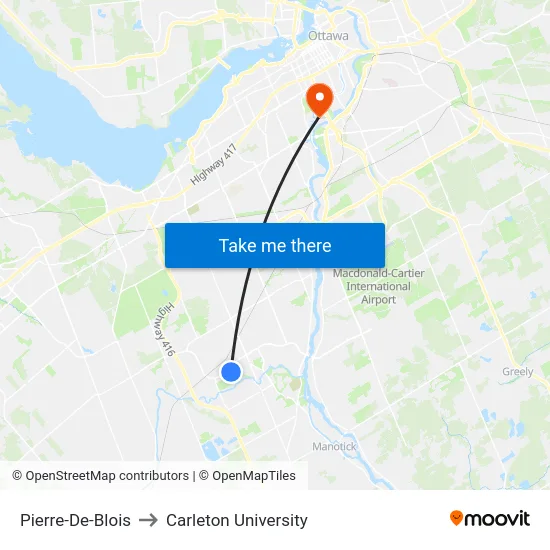 Pierre-De-Blois to Carleton University map