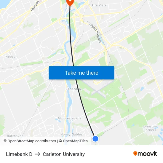 Limebank D to Carleton University map