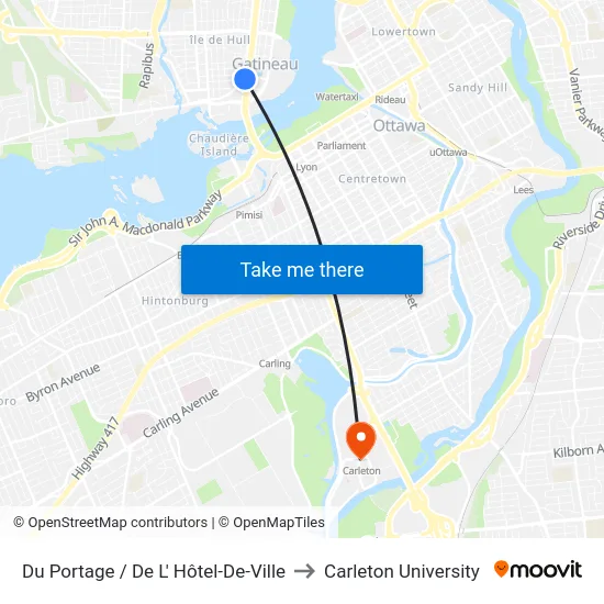 Du Portage / De L' Hôtel-De-Ville to Carleton University map