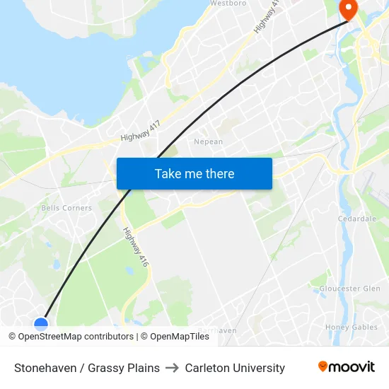 Stonehaven / Grassy Plains to Carleton University map