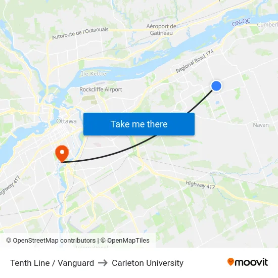 Tenth Line / Vanguard to Carleton University map