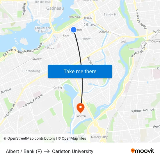 Albert / Bank (F) to Carleton University map