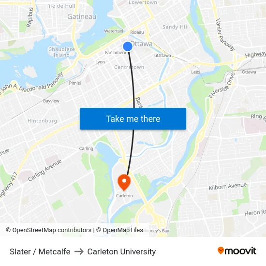 Slater / Metcalfe to Carleton University map
