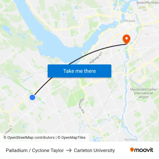 Palladium / Cyclone Taylor to Carleton University map