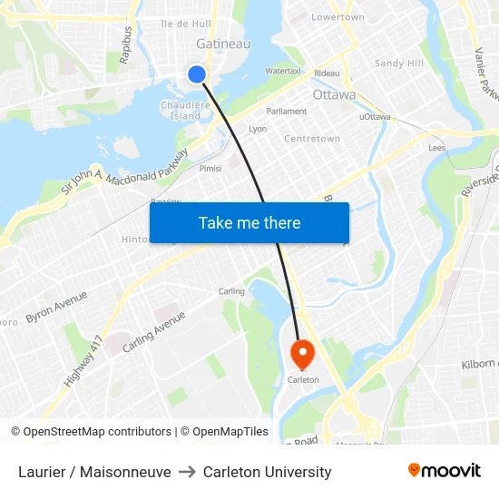 Laurier / Maisonneuve to Carleton University map