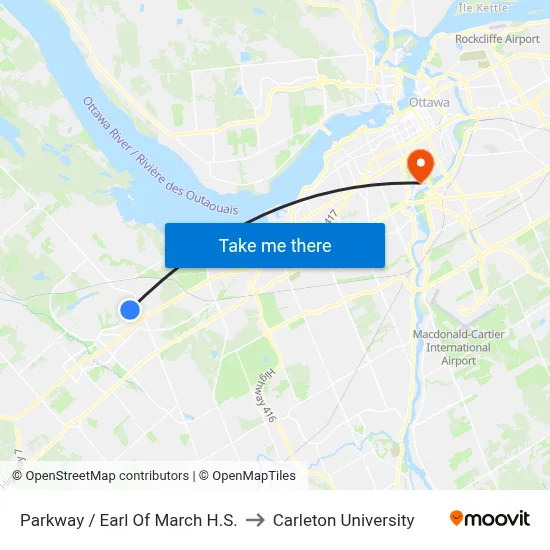 Parkway / Earl Of March H.S. to Carleton University map