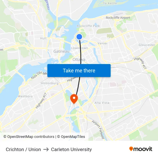 Crichton / Union to Carleton University map